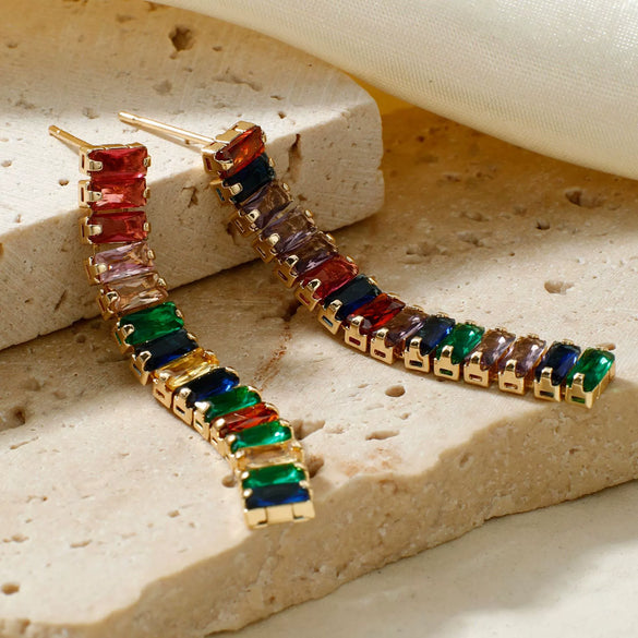 Artificial Crystal Tassel Earrings Copper Glass Highend Geometric Style For Women