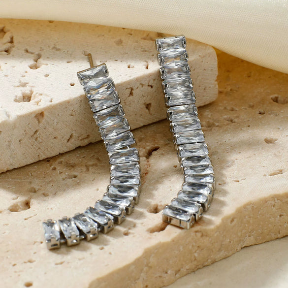 Artificial Crystal Tassel Earrings Copper Glass Highend Geometric Style For Women