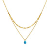 Artificial Opal Blue Water Drop Pendant Double Layer Overlapping Necklace Stainless Steel Gold Plated