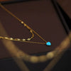 Artificial Opal Blue Water Drop Pendant Double Layer Overlapping Necklace Stainless Steel Gold Plated