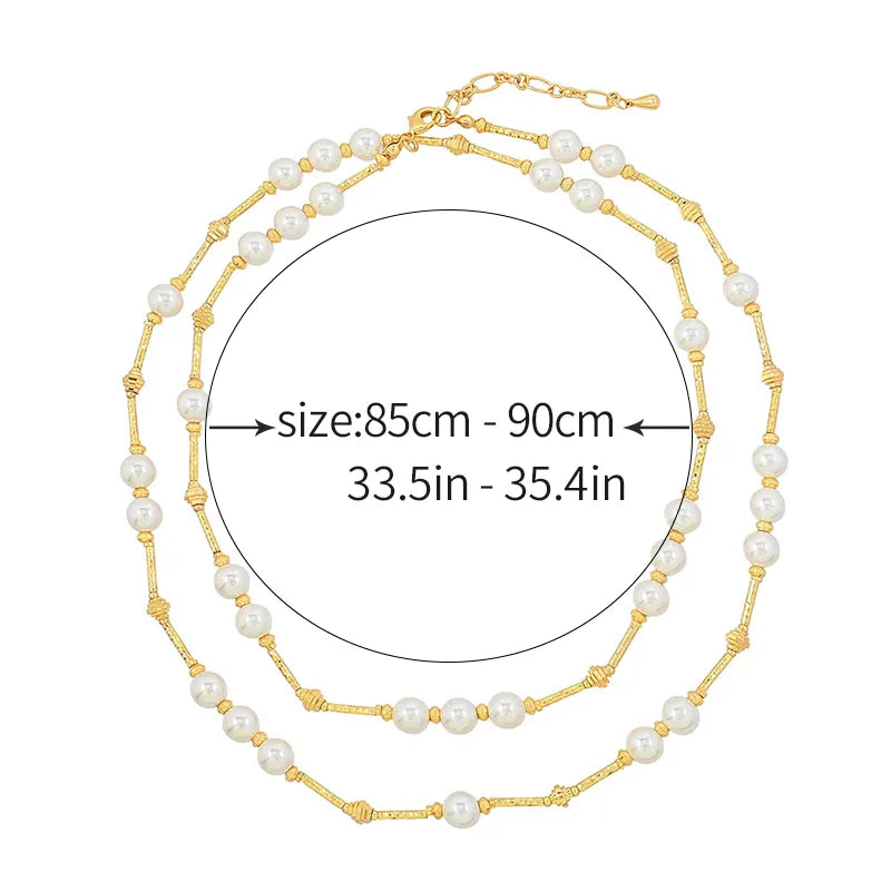 Artificial Pearl Copper 18K Gold Plated Simple Style Classic Style Beaded Round Double Layer Necklaces