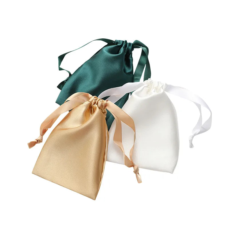 Simple Daily Imitation Silk Drawstring Cosmetic Storage Bag