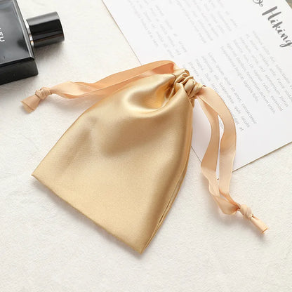 Simple Daily Imitation Silk Drawstring Cosmetic Storage Bag