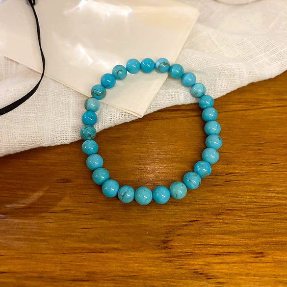 Artificial Turquoise Beaded Elastic Handmade Bracelet For Women With Geometric Shape In Retro Style From Mixed Materials
