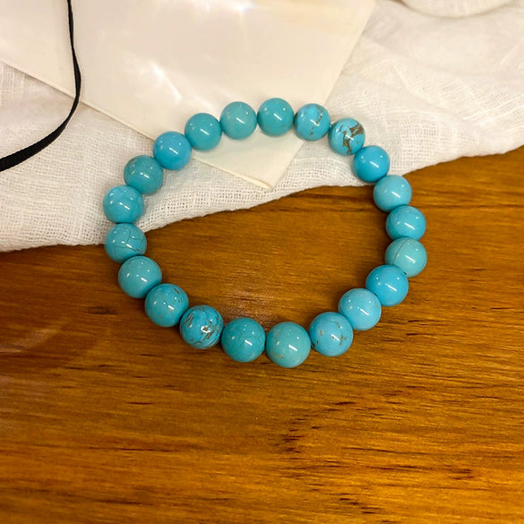 Artificial Turquoise Beaded Elastic Handmade Bracelet For Women With Geometric Shape In Retro Style From Mixed Materials