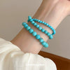 Artificial Turquoise Beaded Elastic Handmade Bracelet For Women With Geometric Shape In Retro Style From Mixed Materials