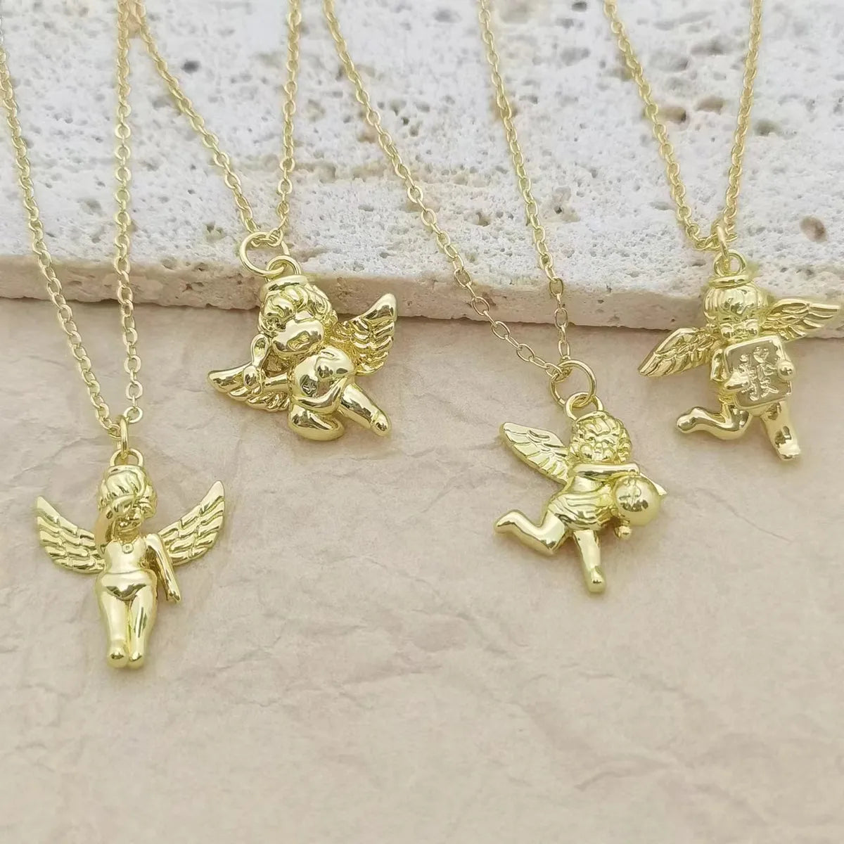 Artistic Angel Copper Plating 18k Gold Plated Pendant Necklace