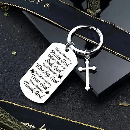 Artistic Cross Letter Stainless Steel Unisex Bag Pendant Keychain