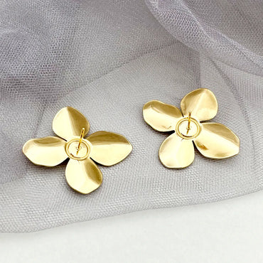 1 Pair Artistic Flower Polishing Plating Inlay 304 Stainless Steel Pearl 14K Gold Plated Ear Studs