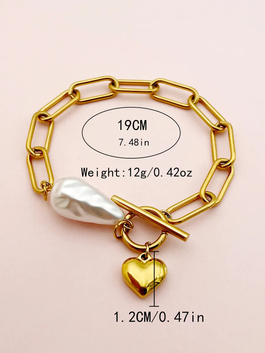 Artistic Heart Shape Stainless Steel Polishing Pearl Plating Gold Plated Bracelets