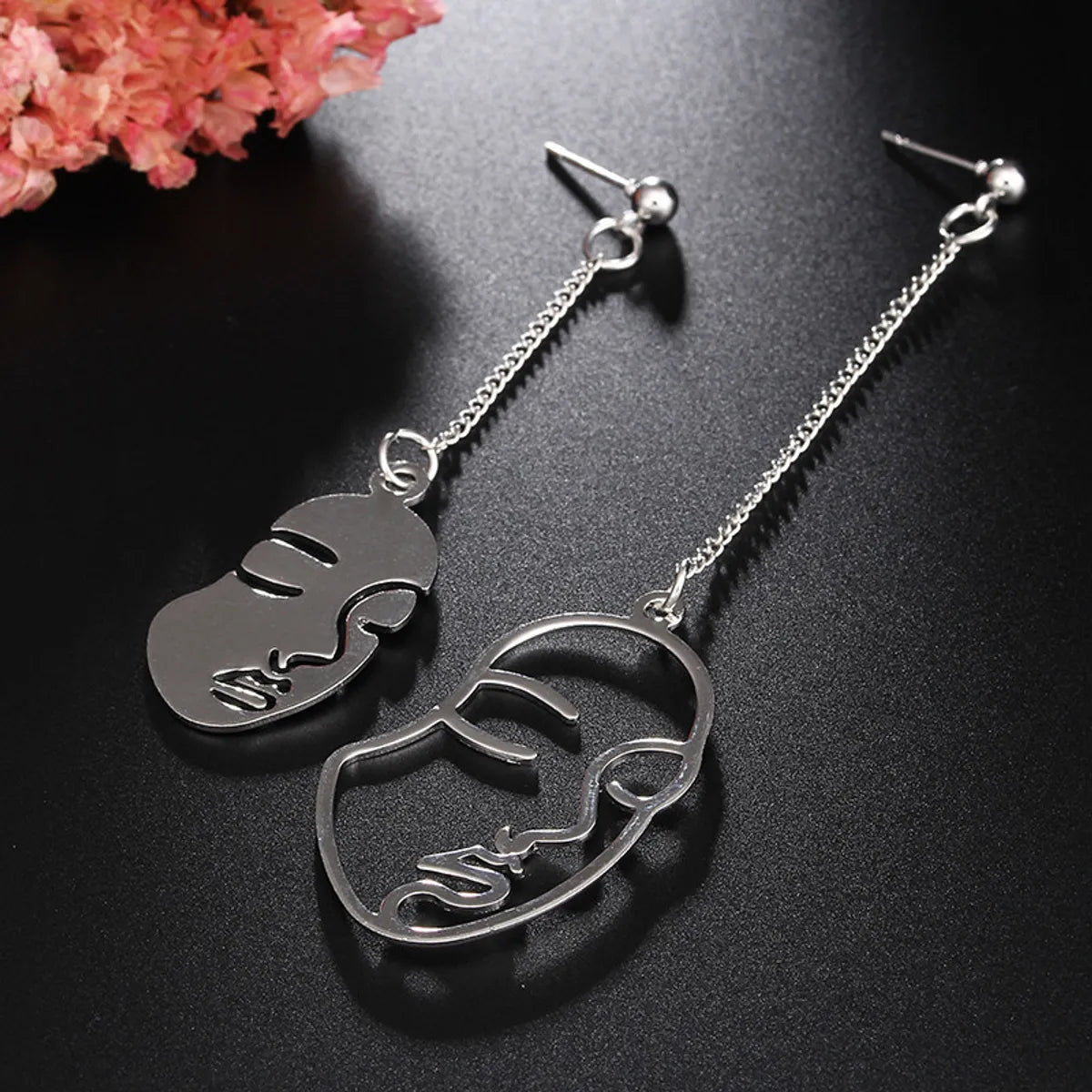 Artistic Human Face Alloy Asymmetrical Hollow Out Women'S Drop Earrings