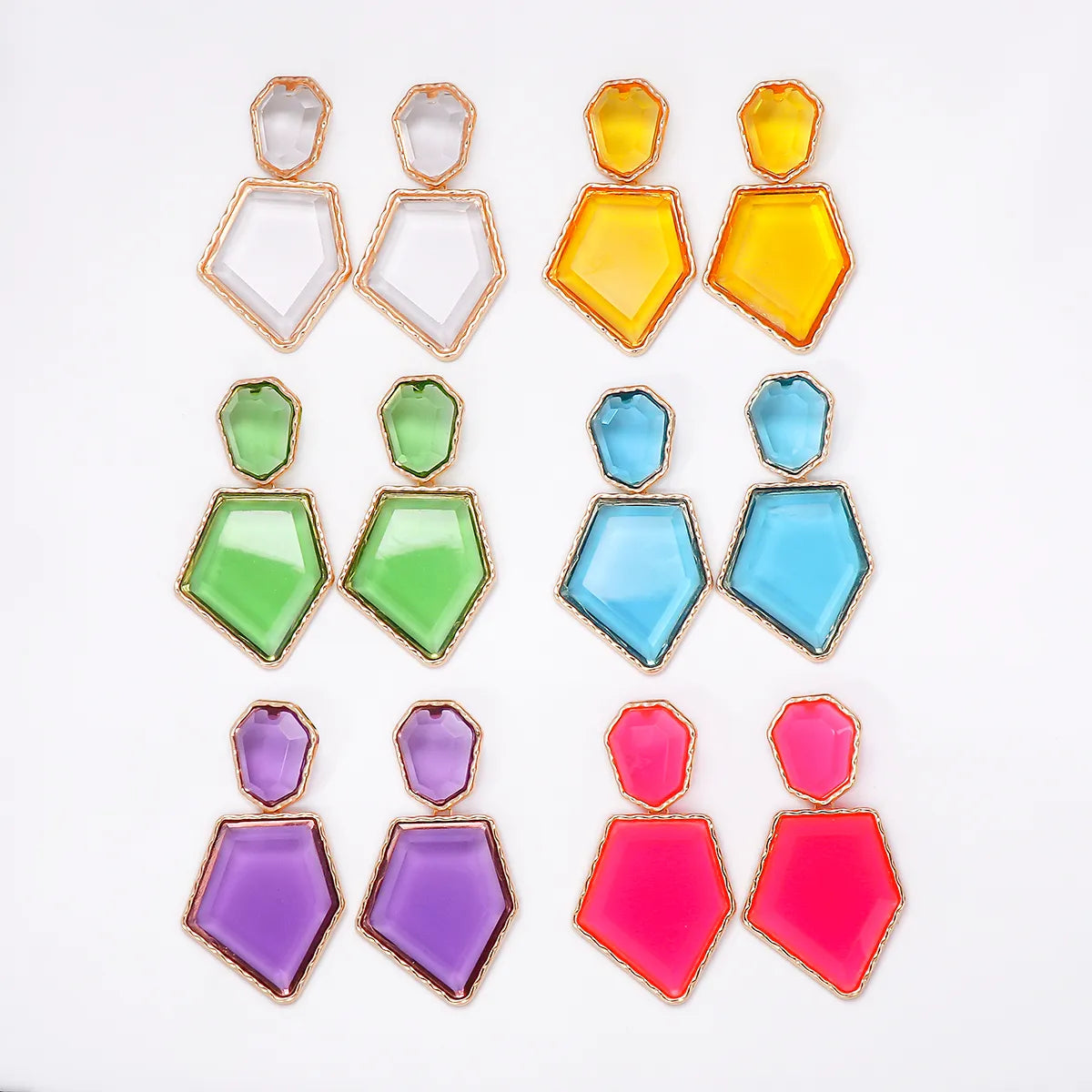 1 Pair Artistic Irregular Pentagon Inlay Alloy Resin Drop Earrings