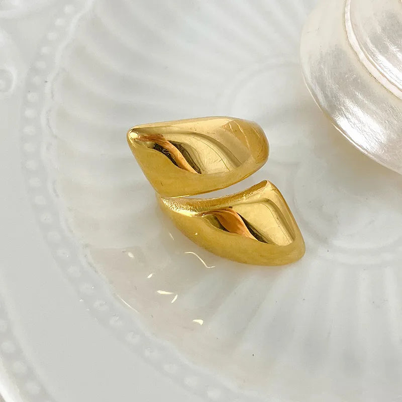 304 Stainless Steel 14K Gold Plated Artistic Plating Solid Color Rings