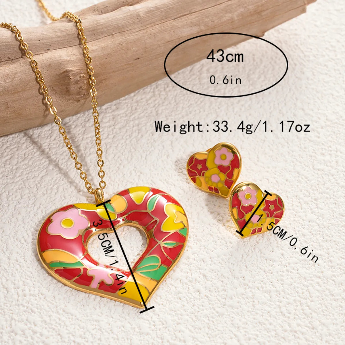 Artistic Streetwear Color Block Heart Shape Stainless Steel Enamel Gold Plated Earrings Necklace