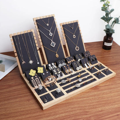 Artistic Style Solid Color Solid Wood Microfiber Leather Jewelry Rack