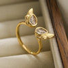 Artistic Wings Copper Plating Inlay Zircon 18k Gold Plated Open Ring