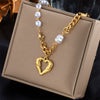 Asymmetric Chain Love Pearl Pendant Stainless Steel And Titanium Steel Multi Layer Stacked Necklace With Electroplating For Women