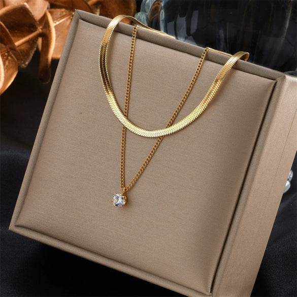 Asymmetric Chain Love Pearl Pendant Stainless Steel And Titanium Steel Multi Layer Stacked Necklace With Electroplating For Women
