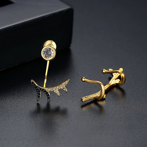 Asymmetric Copper Antler Earrings With Zircon Accents Animal Zodiac Inspired Fashion Jewelry For Women Wholesale
