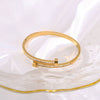 Asymmetric Open Disc Niche Fashion Women's Bracelet Set In Titanium Steel Plated 18K Gold With Zircon Vacuum Plated In 18K Furnace