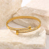 Asymmetric Open Disc Niche Fashion Women's Bracelet Set In Titanium Steel Plated 18K Gold With Zircon Vacuum Plated In 18K Furnace