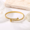 Asymmetric Open Disc Niche Fashion Women's Bracelet Set In Titanium Steel Plated 18K Gold With Zircon Vacuum Plated In 18K Furnace