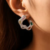 Asymmetrical C Shaped Dopamine Zircon Earrings In Stainless Steel With 18K Gold Plated Electroplating For Women