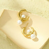 Asymmetrical Cshaped Pearl Pendant Earrings Stainless Steel 18K Electroplated Geometric Style