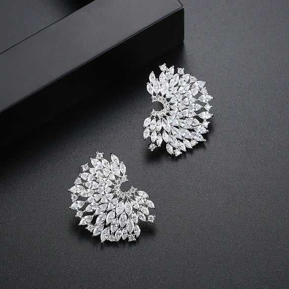 Asymmetrical Leaf Earrings With Transparent Zircon Accents Exaggerated Statement Jewelry In Copper