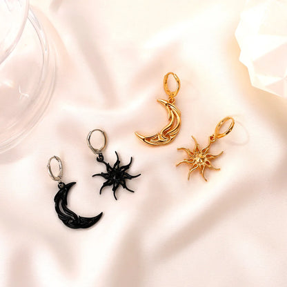 Asymmetrical Short Hollow Star And Moon Earrings