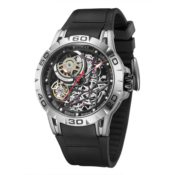 Automatic Mechanical Men's Watch With Silicone Strap Alloy Case Sapphire Crystal Glass Mirror Round Dial