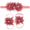 Baby Cloth Lace Pearl Rhinestone Flower Handmade Threepiece Set With Headband And Foot Band
