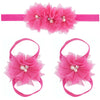 Baby Cloth Lace Pearl Rhinestone Flower Handmade Threepiece Set With Headband And Foot Band