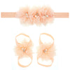 Baby Cloth Lace Pearl Rhinestone Flower Handmade Threepiece Set With Headband And Foot Band