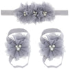 Baby Cloth Lace Pearl Rhinestone Flower Handmade Threepiece Set With Headband And Foot Band