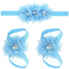 Baby Cloth Lace Pearl Rhinestone Flower Handmade Threepiece Set With Headband And Foot Band