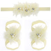 Baby Cloth Lace Pearl Rhinestone Flower Handmade Threepiece Set With Headband And Foot Band