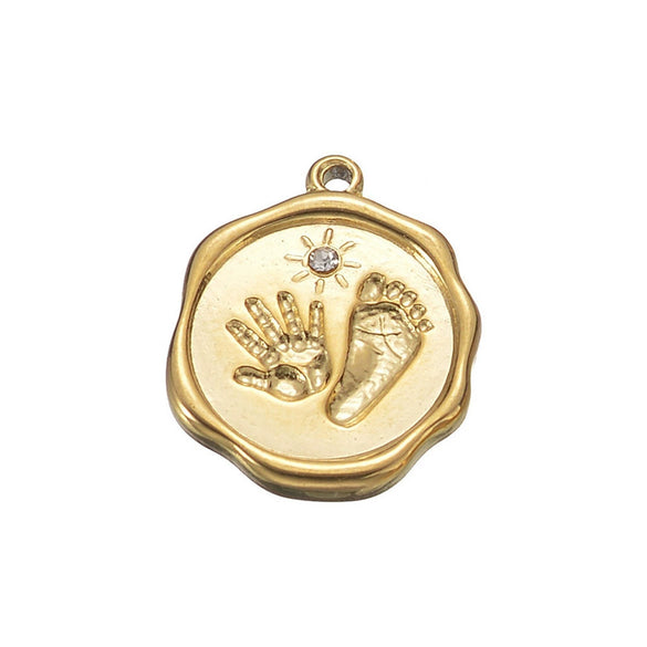 Baby Pendant Necklace Stainless Steel Geometric Palm And Foot Jewelry Accessories With Diamonds Electroplated