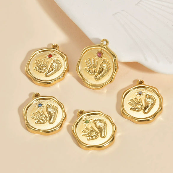 Baby Pendant Necklace Stainless Steel Geometric Palm And Foot Jewelry Accessories With Diamonds Electroplated