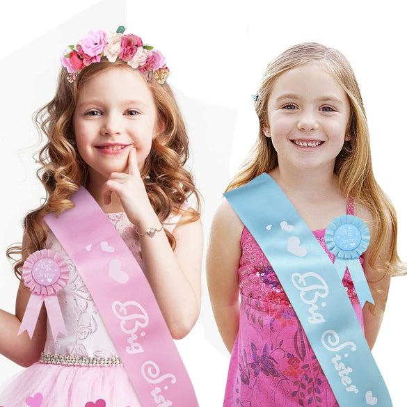 Baby Shower Girl Satin Ribbon Big Sister Badge Corsage Set Simple Style