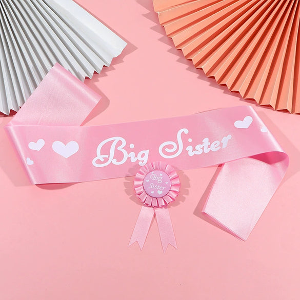 Baby Shower Girl Satin Ribbon Big Sister Badge Corsage Set Simple Style
