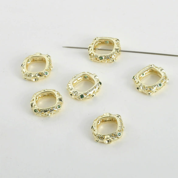 Bag Bead Ring Diy Hand Made Beaded Material Accessories Retro Hollow Rounded Square Copper Bead With 14K Plating