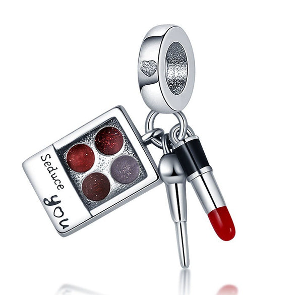 Bag Charm Beads Perfume Lipstick High Heels Shape White Copper Silver Plated Dripping Oil Original Design