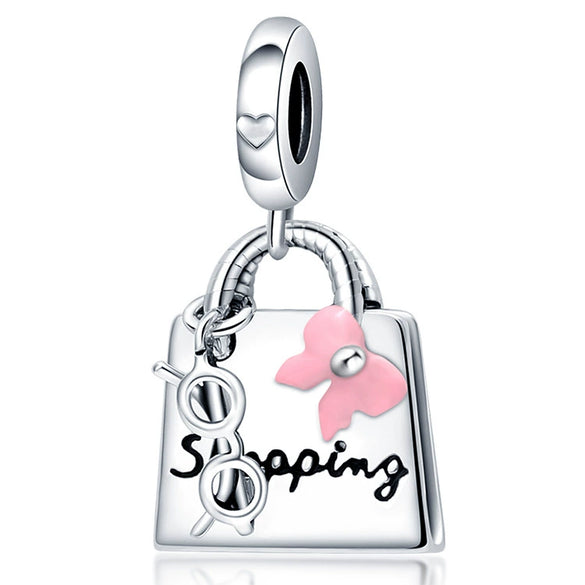Bag Charm Beads Perfume Lipstick High Heels Shape White Copper Silver Plated Dripping Oil Original Design