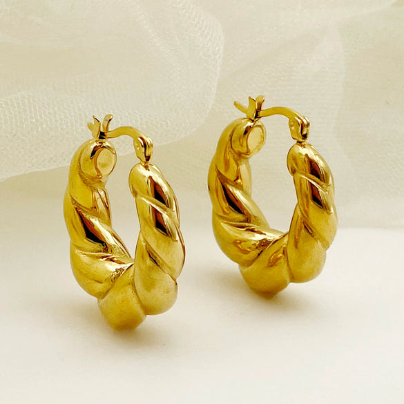 Bag Earrings Solid Horn Stainless Steel Geometric Gold Plated Electroplated