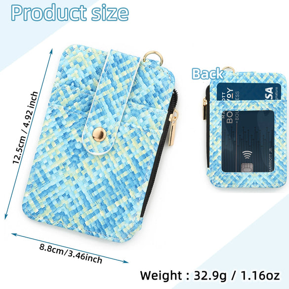 Bag Pu Leather Striped Woven Pattern Folding Card Bag For Women