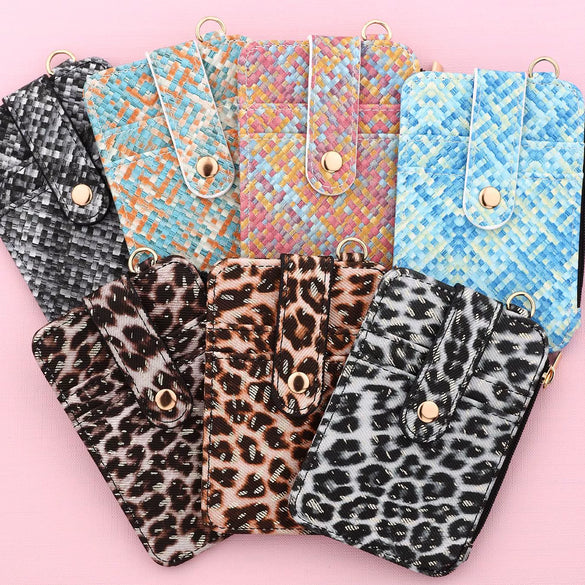 Bag Pu Leather Striped Woven Pattern Folding Card Bag For Women