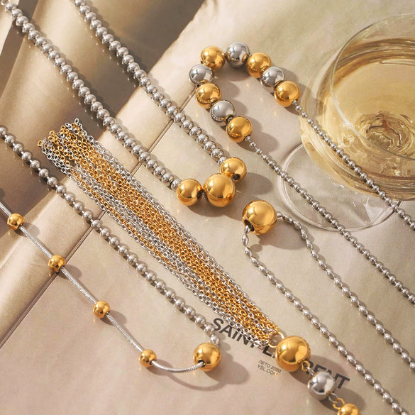 Ball Bead Chain Jewelry Set With Spherical Pendant And Tassel Titanium Steel Stainless Steel Geometric Pattern Pvd Vacuum Plating Women's
