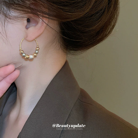 Ball Contrast Color Imitation Pearl Twist Geometric Pattern Electroplated Feminine Earrings