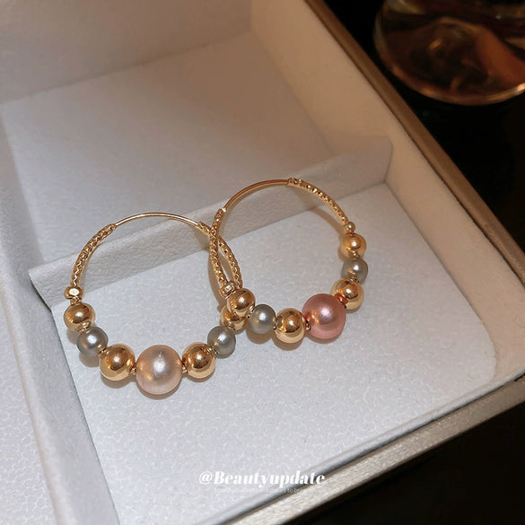 Ball Contrast Color Imitation Pearl Twist Geometric Pattern Electroplated Feminine Earrings